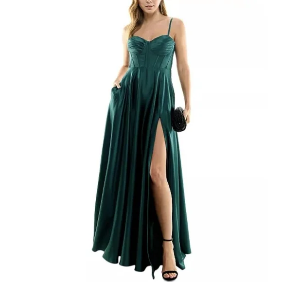 Satin Macy's Emerald Dress B Darlin Dresses Macys B Darlin Emerald Green  Backless Prom